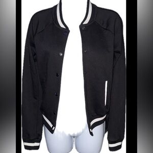 Chic Black “Varsity” Jacket with White Accents XS
